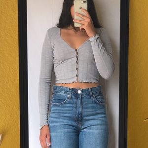 Gray forever21 long sleeve lettuce cut top